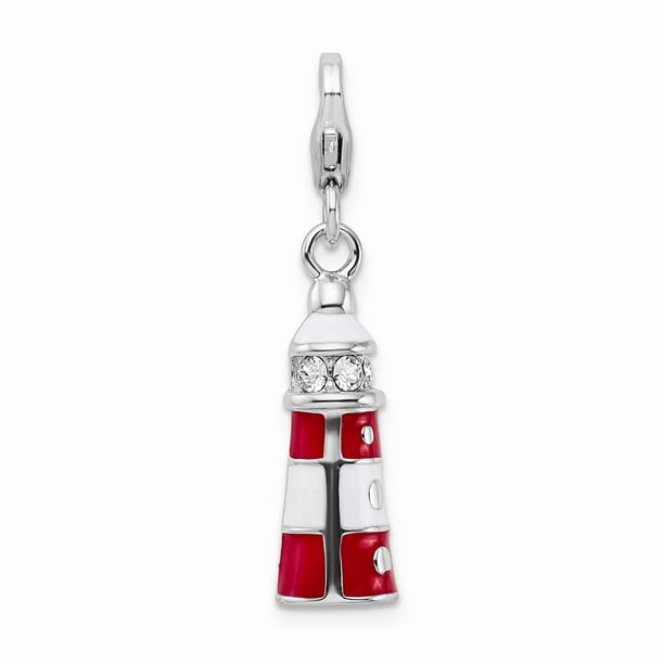 Solid .925 Sterling Silver Polished Enameled Christmas Tree Pendant 28 mm 